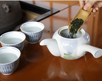 温めた急須に、茶葉×人数分を目安に投入する。